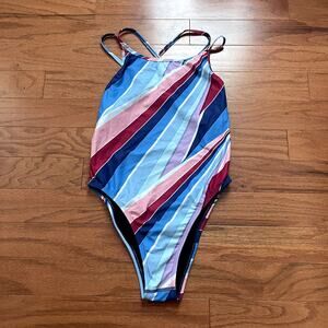 Jolyn Blue Red and White Murray Fixed Back One Piece Swimsuit Size 32